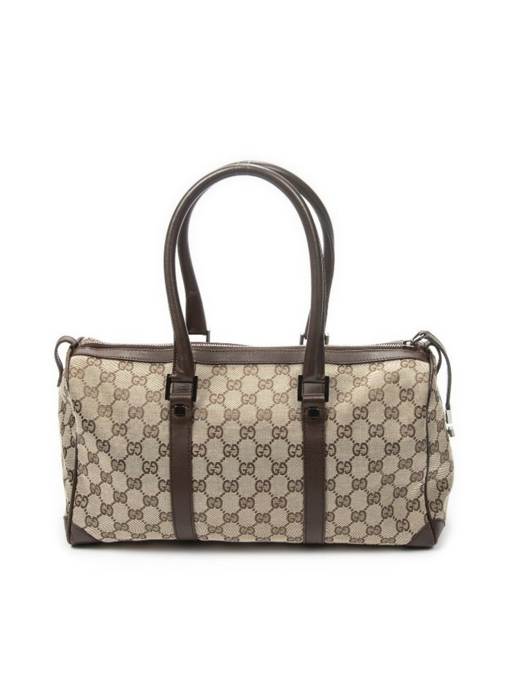 Gucci Small Boston Brown Beige GG Canvas Shoulder Bag
